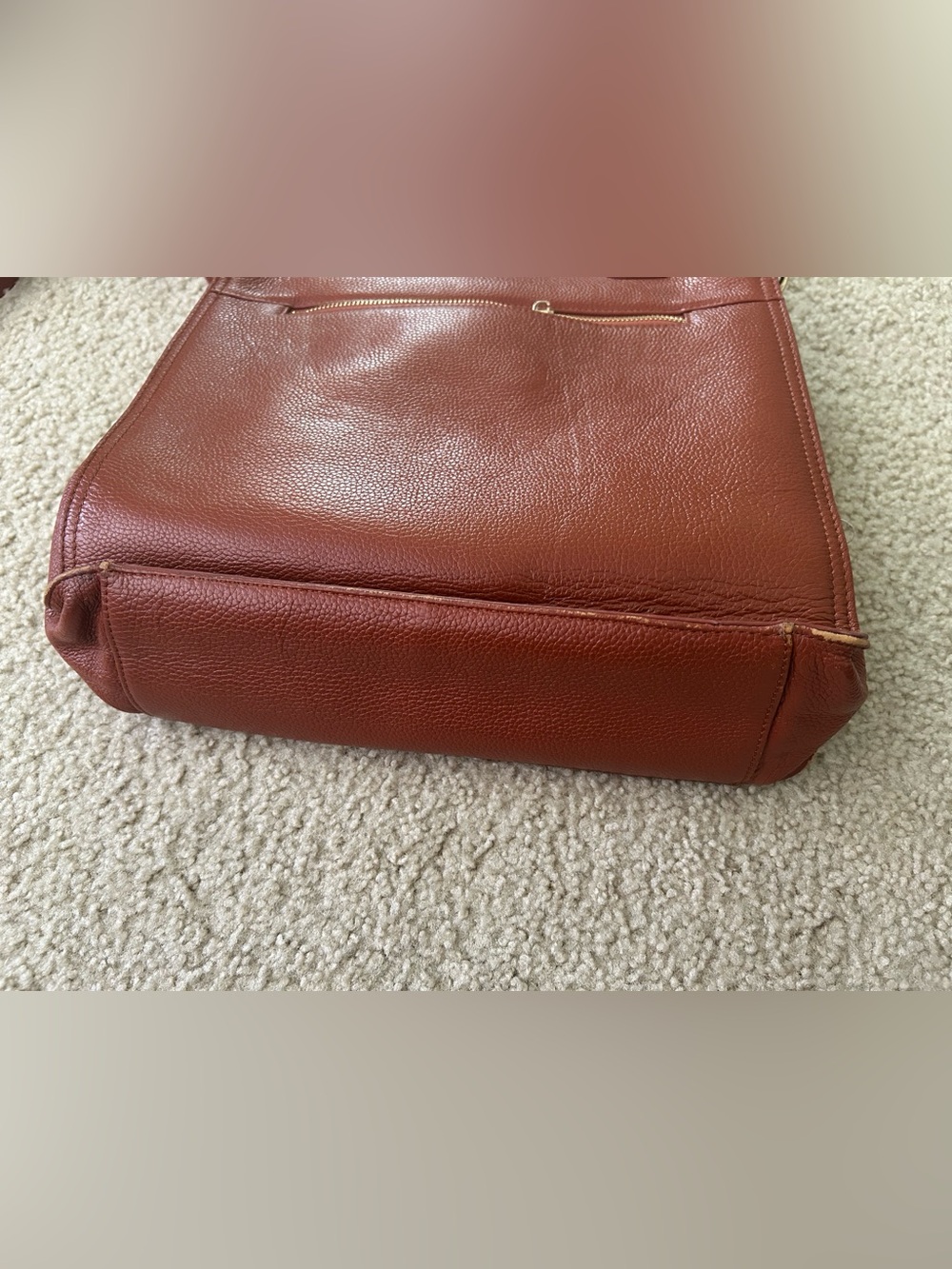 Classic Leather Tote in Brick Red with Front Pockets - Picture 7 of 7